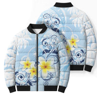 FSM Chuuk Constitution Day Bomber Puffer Jacket Polynesian Curves Plumeria - Polynesian Pride