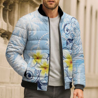 FSM Chuuk Constitution Day Bomber Puffer Jacket Polynesian Curves Plumeria - Polynesian Pride