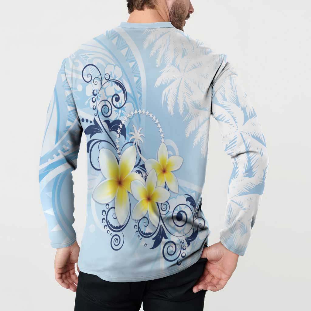 FSM Chuuk Constitution Day Button Sweatshirt Polynesian Curves Plumeria - Polynesian Pride