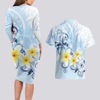 FSM Chuuk Constitution Day Couples Matching Long Sleeve Bodycon Dress and Hawaiian Shirt Polynesian Curves Plumeria - Polynesian Pride