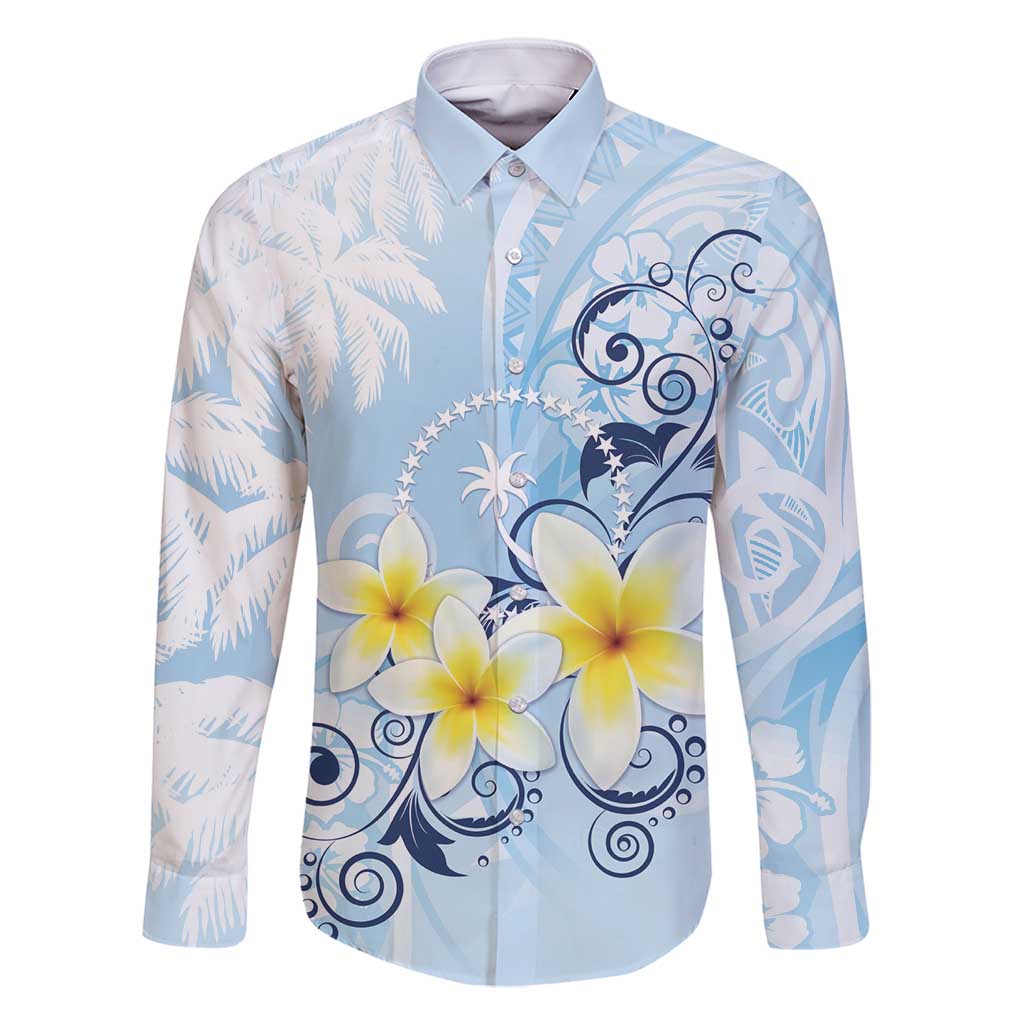 FSM Chuuk Constitution Day Family Matching Long Sleeve Bodycon Dress and Hawaiian Shirt Polynesian Curves Plumeria - Polynesian Pride