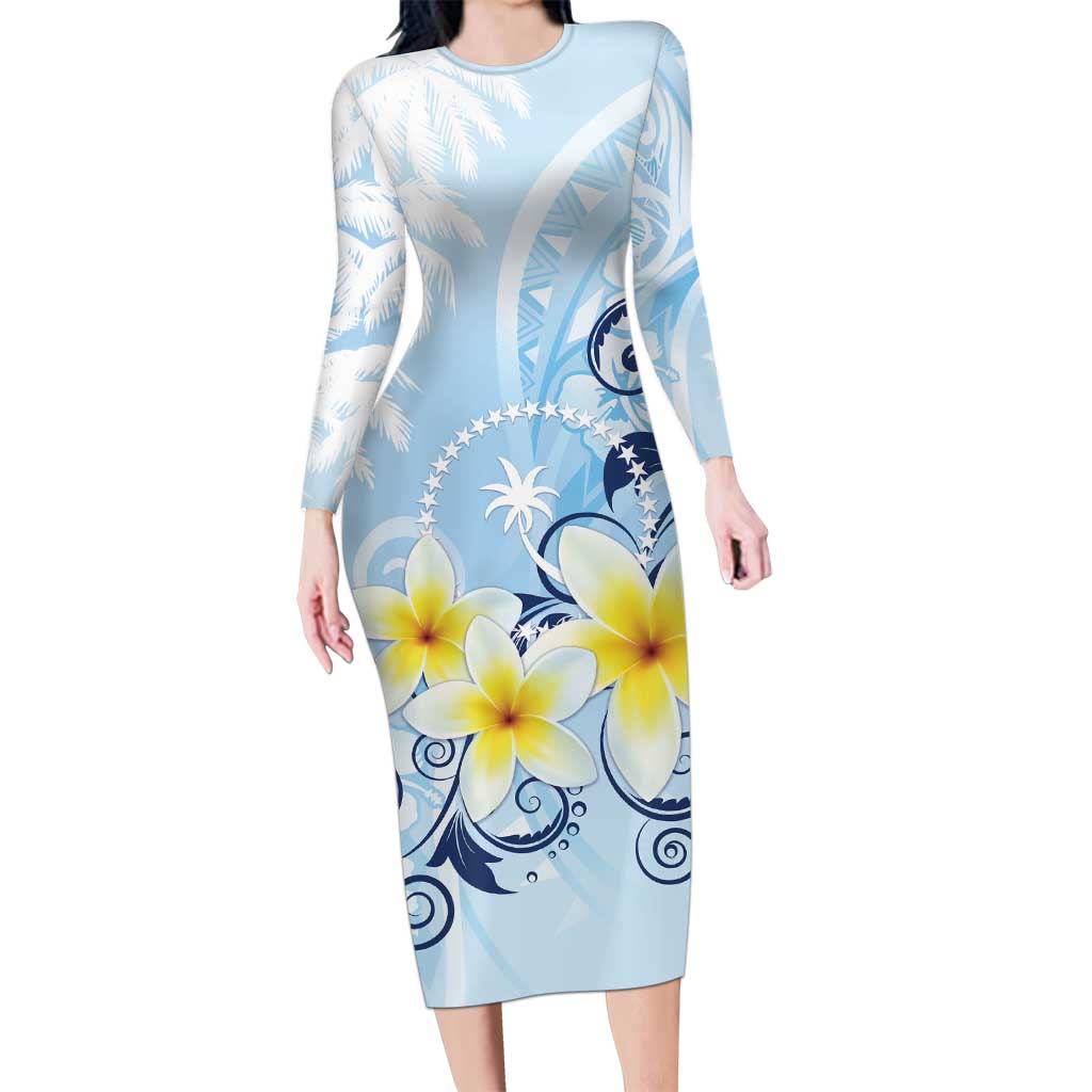 FSM Chuuk Constitution Day Family Matching Long Sleeve Bodycon Dress and Hawaiian Shirt Polynesian Curves Plumeria - Polynesian Pride