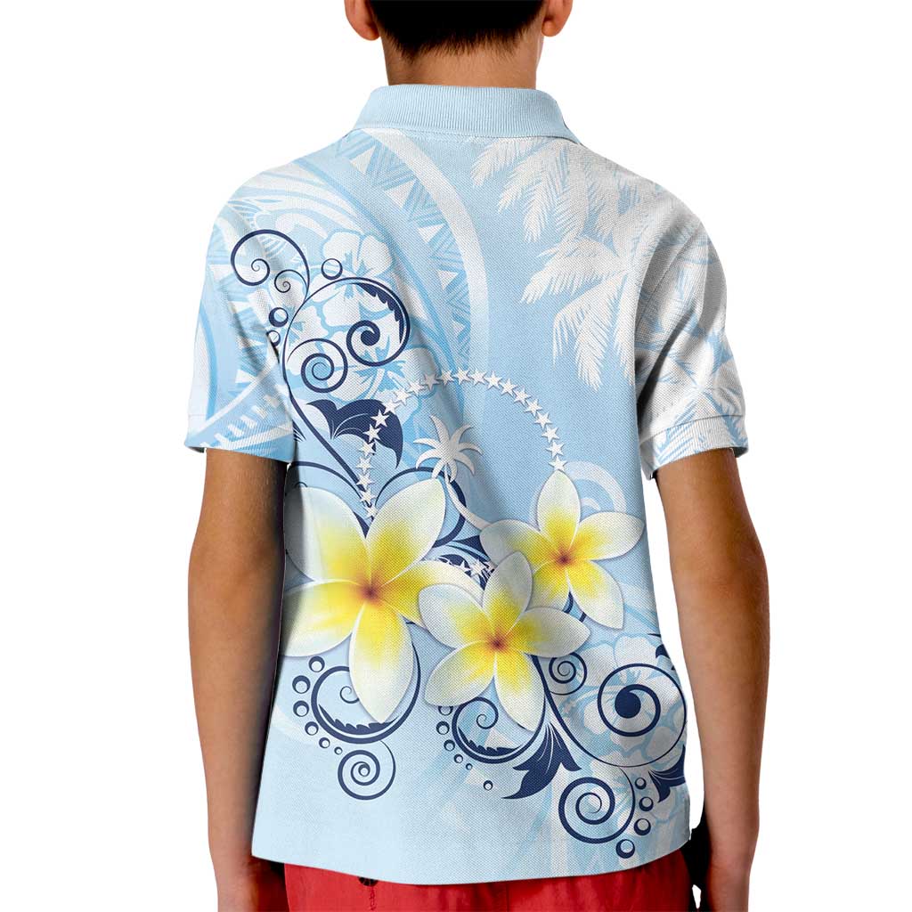 FSM Chuuk Constitution Day Kid Polo Shirt Polynesian Curves Plumeria - Polynesian Pride