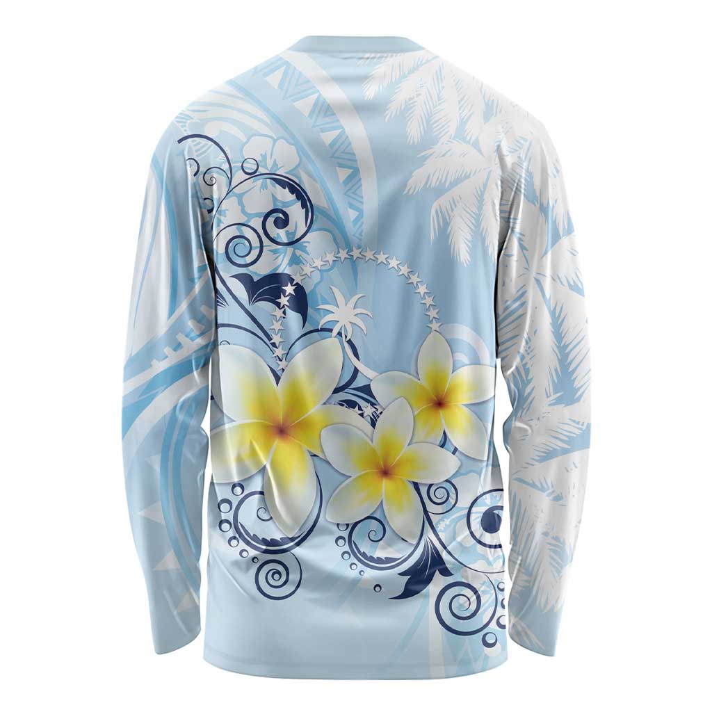 FSM Chuuk Constitution Day Long Sleeve Shirt Polynesian Curves Plumeria - Polynesian Pride