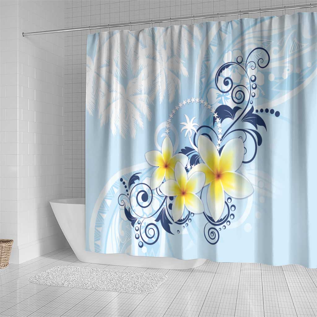 FSM Chuuk Constitution Day Shower Curtain Polynesian Curves Plumeria - Polynesian Pride
