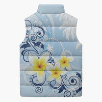 FSM Chuuk Constitution Day Sleeveless Puffer Jacket Polynesian Curves Plumeria - Polynesian Pride