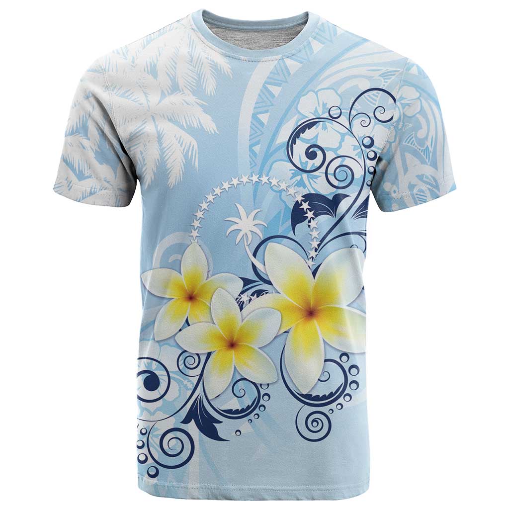 FSM Chuuk Constitution Day T Shirt Polynesian Curves Plumeria LT05 Blue - Polynesian Pride