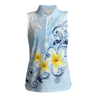 FSM Chuuk Constitution Day Women Sleeveless Polo Shirt Polynesian Curves Plumeria - Polynesian Pride