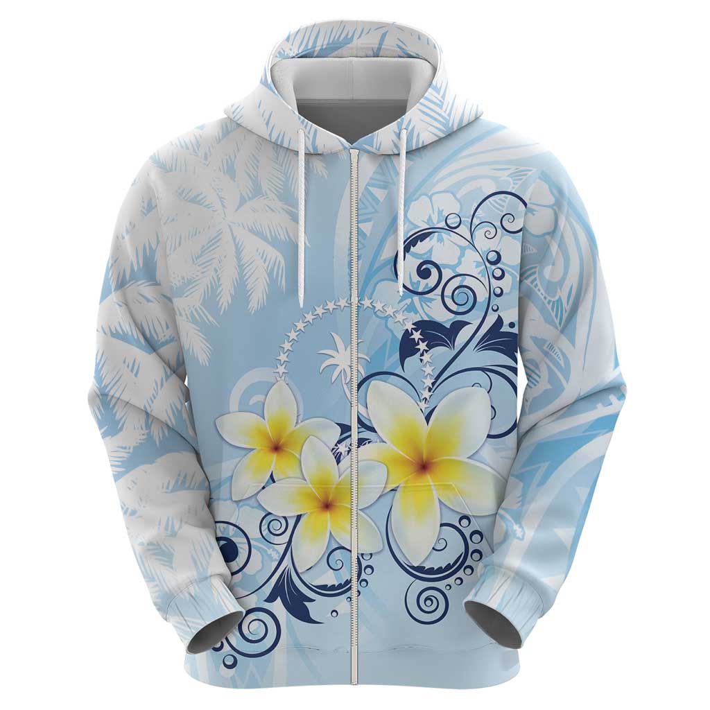 FSM Chuuk Constitution Day Zip Hoodie Polynesian Curves Plumeria - Polynesian Pride
