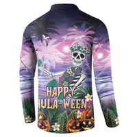 Happy Hulaween Button Sweatshirt Mahaloween Skeleton Dancing LT05 - Polynesian Pride