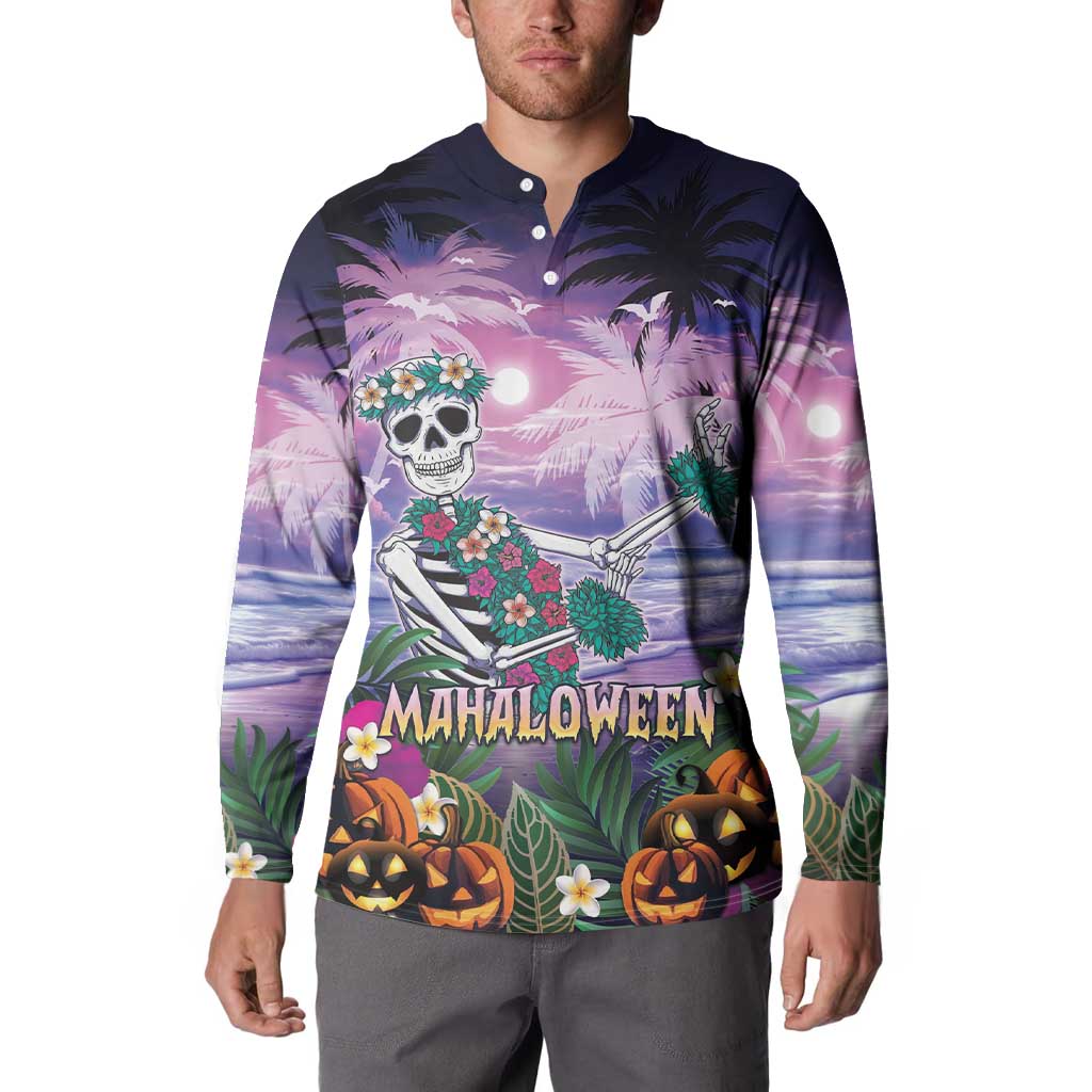 Happy Hulaween Button Sweatshirt Mahaloween Skeleton Dancing LT05 - Polynesian Pride