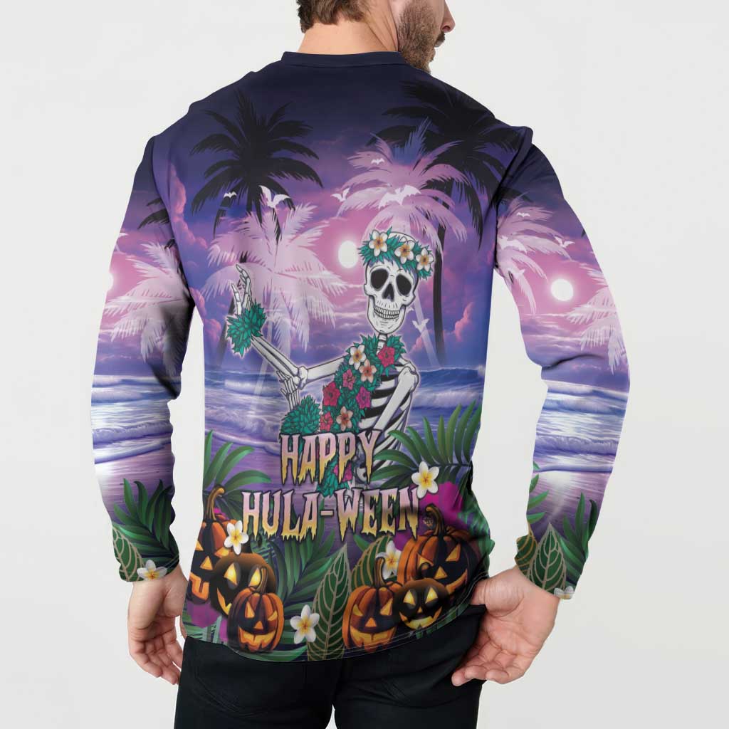 Happy Hulaween Button Sweatshirt Mahaloween Skeleton Dancing LT05 - Polynesian Pride
