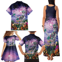 Happy Hulaween Family Matching Tank Maxi Dress and Hawaiian Shirt Mahaloween Skeleton Dancing