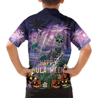 Happy Hulaween Kid Hawaiian Shirt Mahaloween Skeleton Dancing