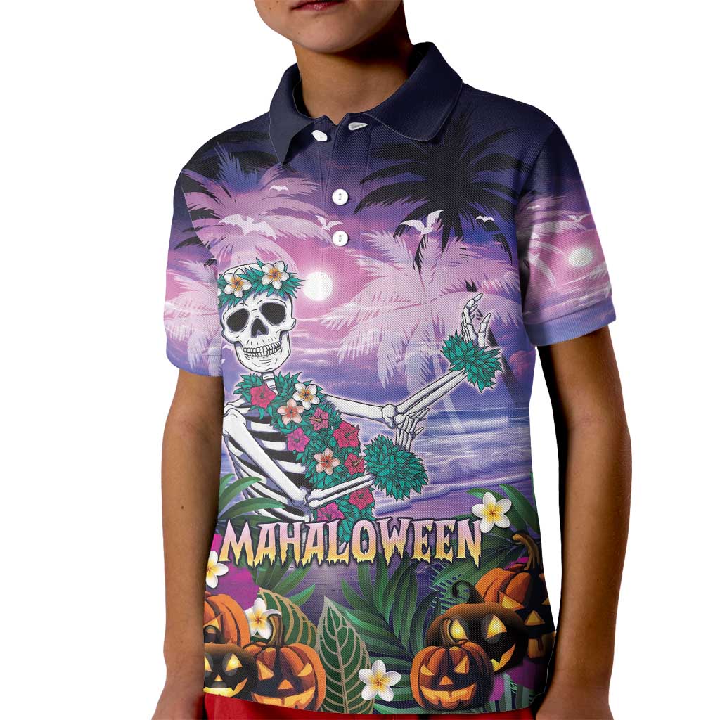 Happy Hulaween Kid Polo Shirt Mahaloween Skeleton Dancing LT05 Kid Purple - Polynesian Pride