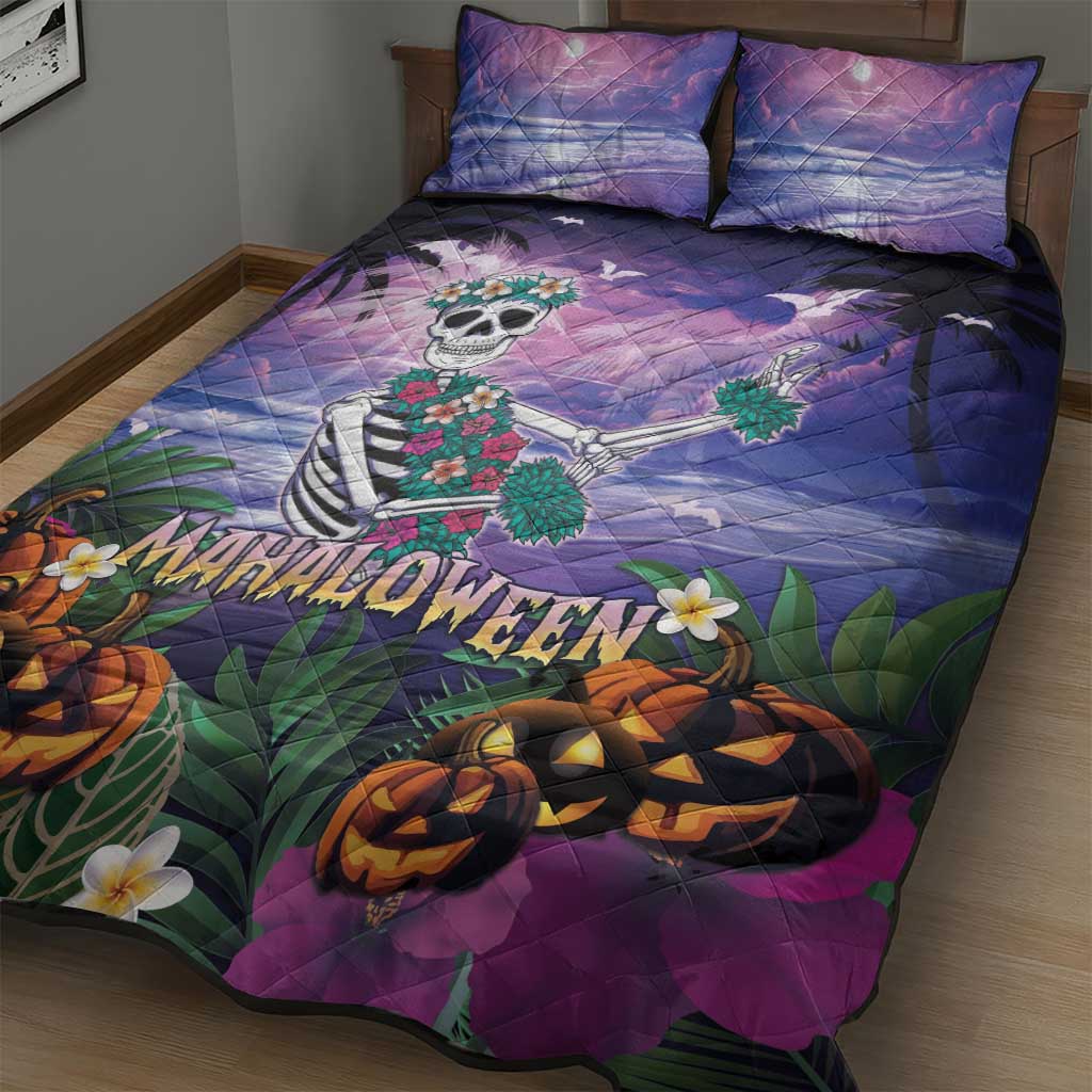Happy Hulaween Quilt Bed Set Mahaloween Skeleton Dancing
