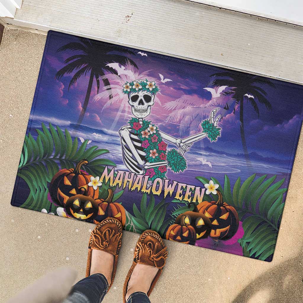 Happy Hulaween Rubber Doormat Mahaloween Skeleton Dancing