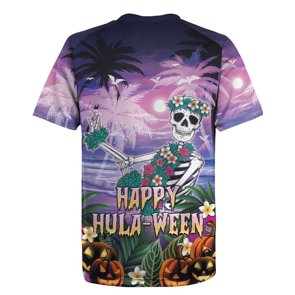 Happy Hulaween Rugby Jersey Mahaloween Skeleton Dancing