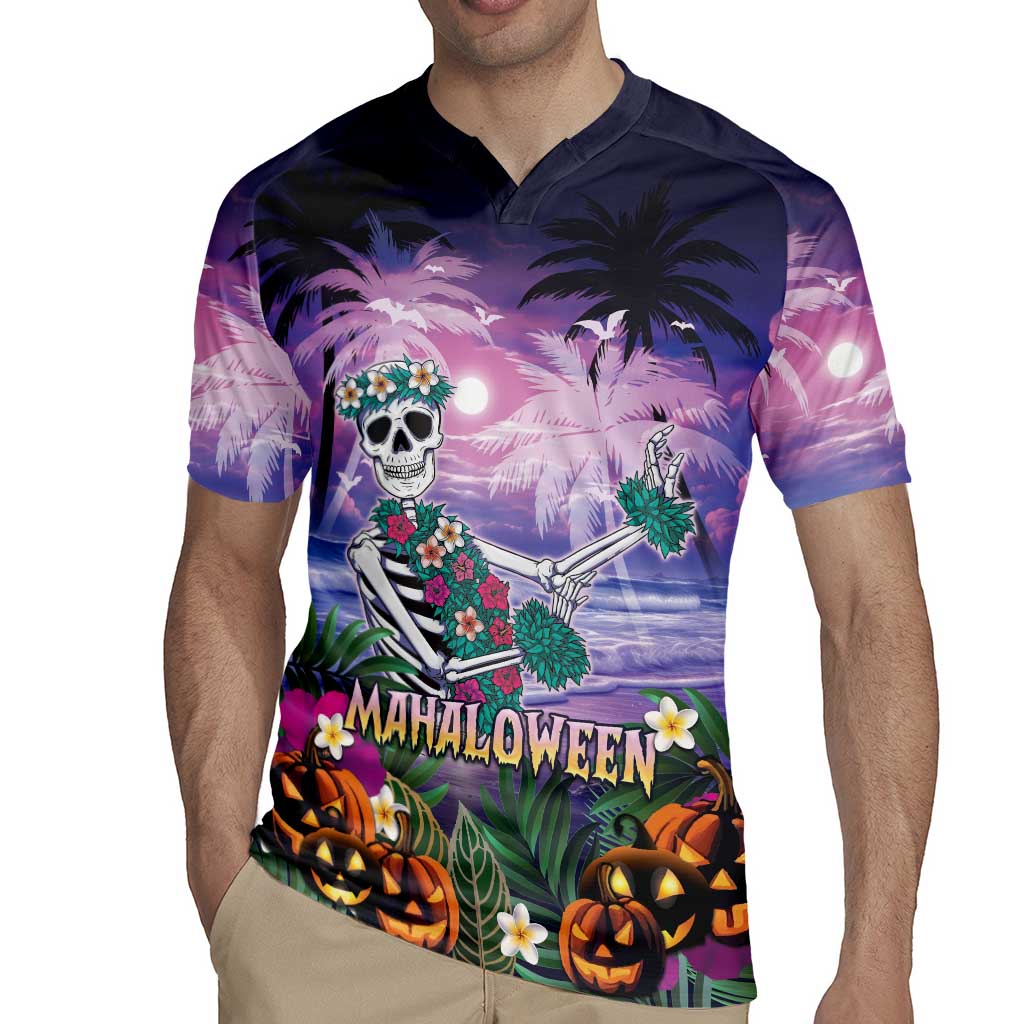 Happy Hulaween Rugby Jersey Mahaloween Skeleton Dancing