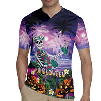 Happy Hulaween Rugby Jersey Mahaloween Skeleton Dancing