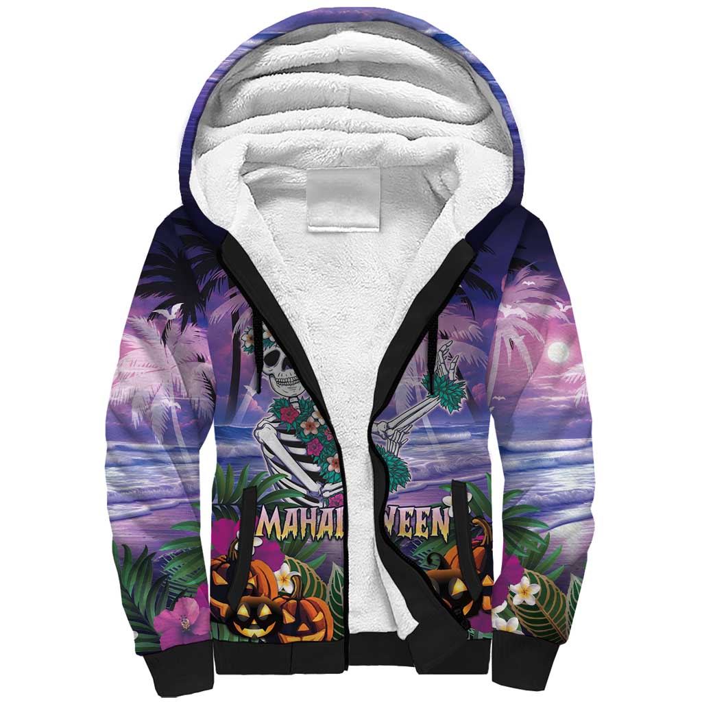 Happy Hulaween Sherpa Hoodie Mahaloween Skeleton Dancing