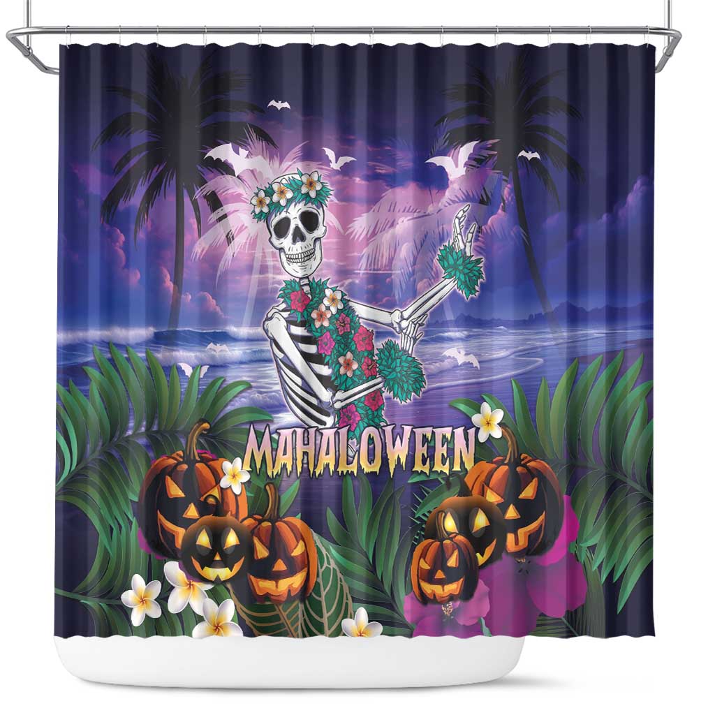 Happy Hulaween Shower Curtain Mahaloween Skeleton Dancing