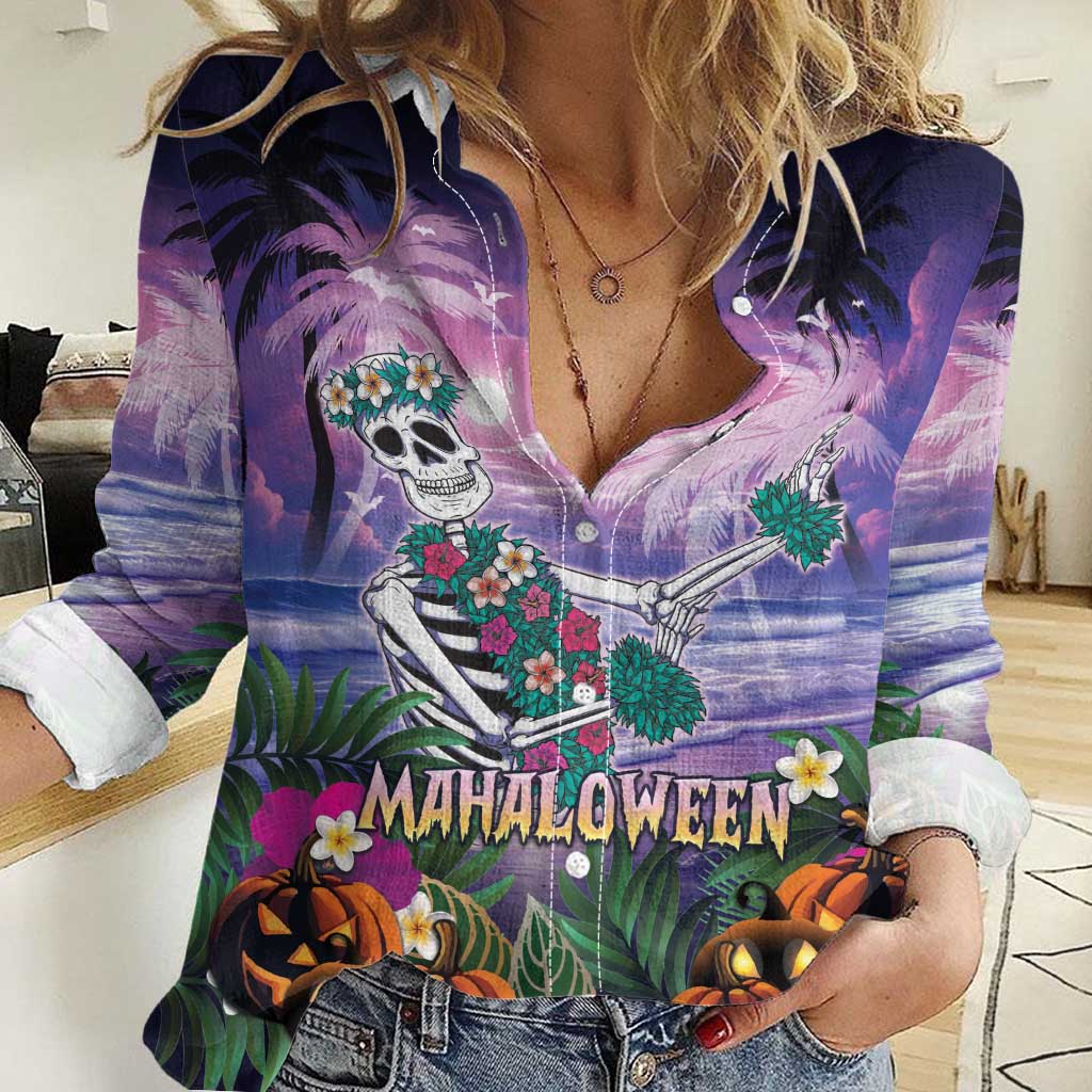 Happy Hulaween Women Casual Shirt Mahaloween Skeleton Dancing LT05 Female Purple - Polynesian Pride
