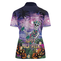 Happy Hulaween Women Polo Shirt Mahaloween Skeleton Dancing