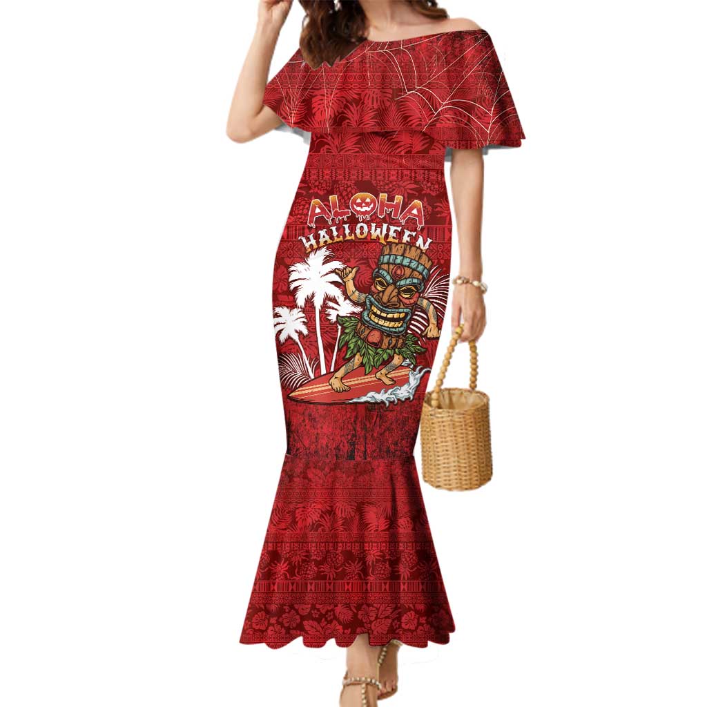 Personalised Aloha Halloween Family Matching Mermaid Dress and Hawaiian Shirt Skeleton Surfing