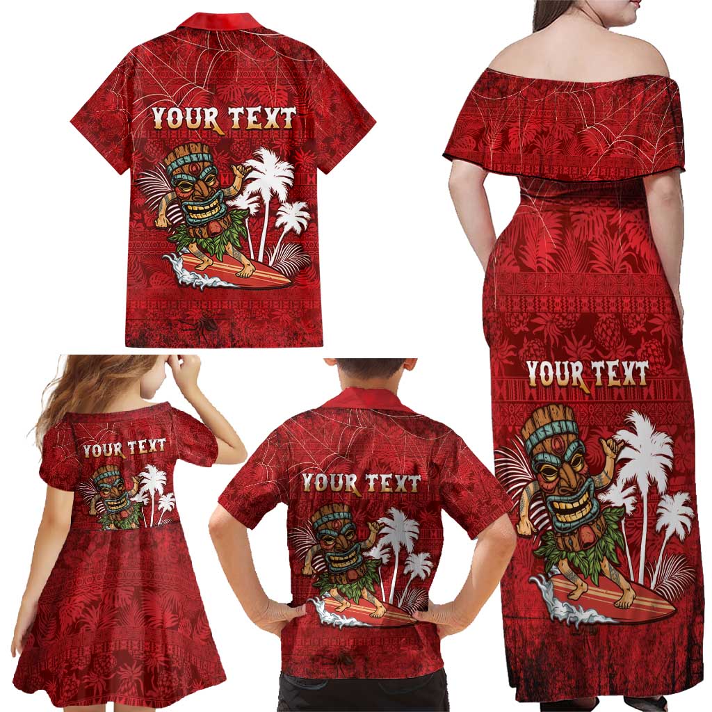 Personalised Aloha Halloween Family Matching Off Shoulder Maxi Dress and Hawaiian Shirt Skeleton Surfing