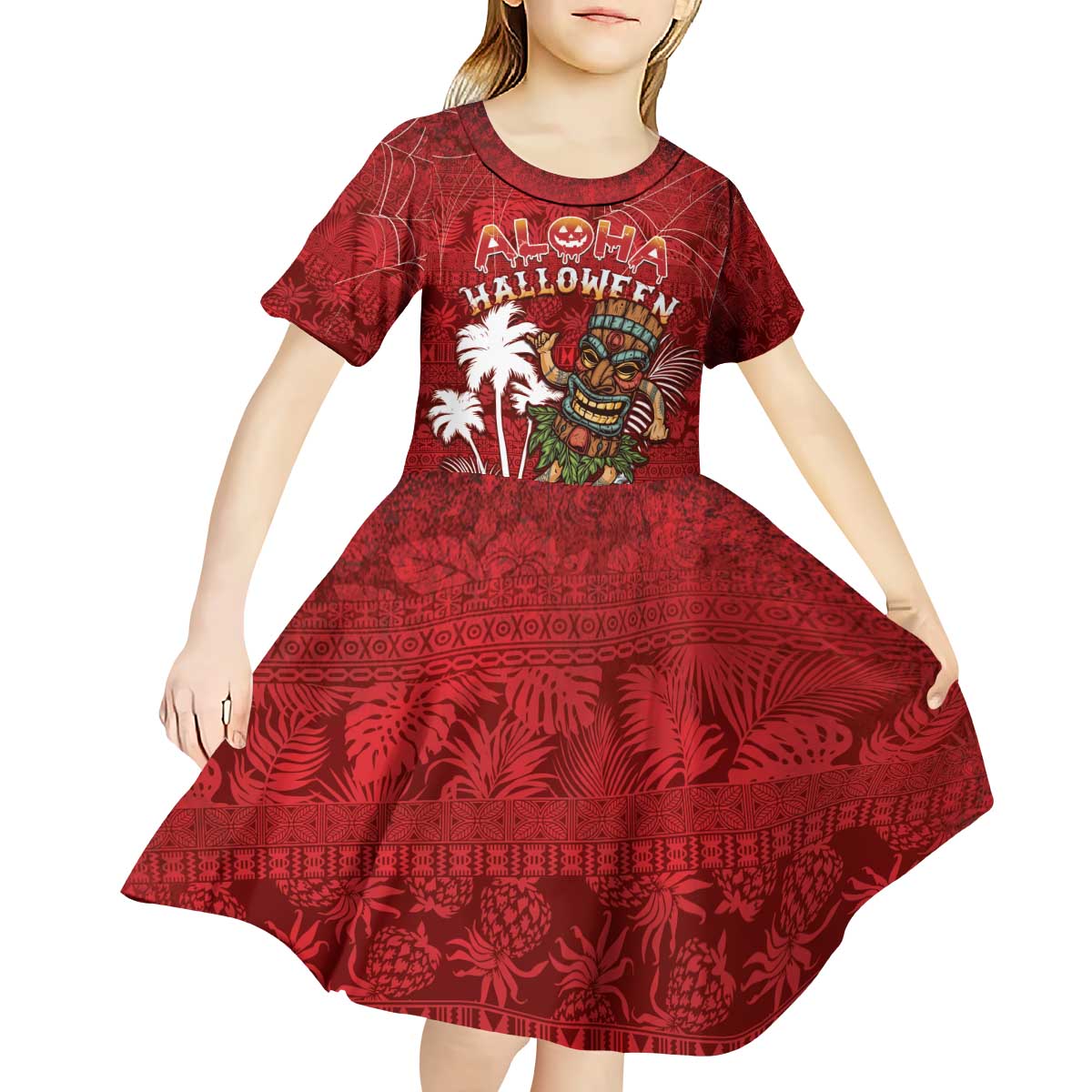 Personalised Aloha Halloween Kid Short Sleeve Dress Skeleton Surfing LT05 - Polynesian Pride