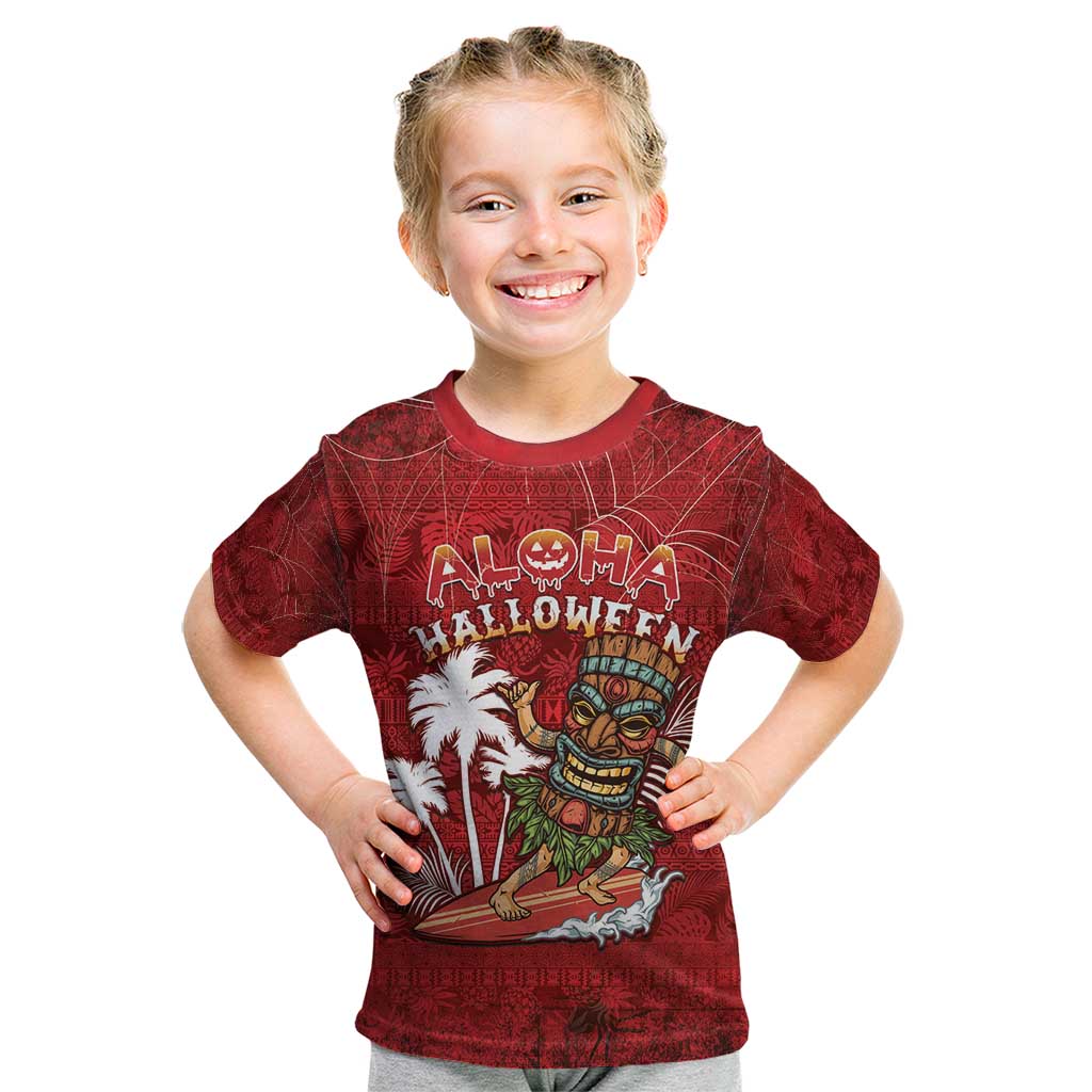 Personalised Aloha Halloween Kid T Shirt Skeleton Surfing LT05 Red - Polynesian Pride