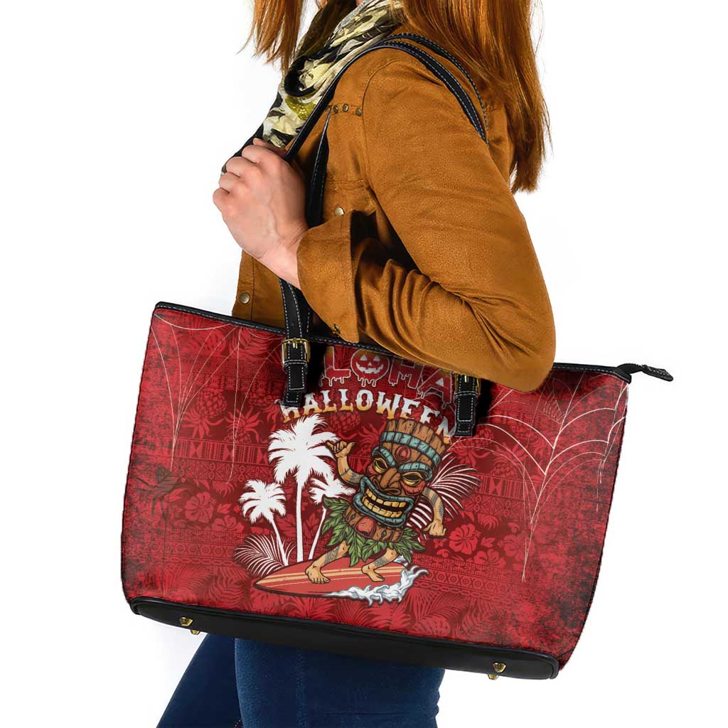 Aloha Halloween Leather Tote Bag Skeleton Surfing LT05 Red - Polynesian Pride
