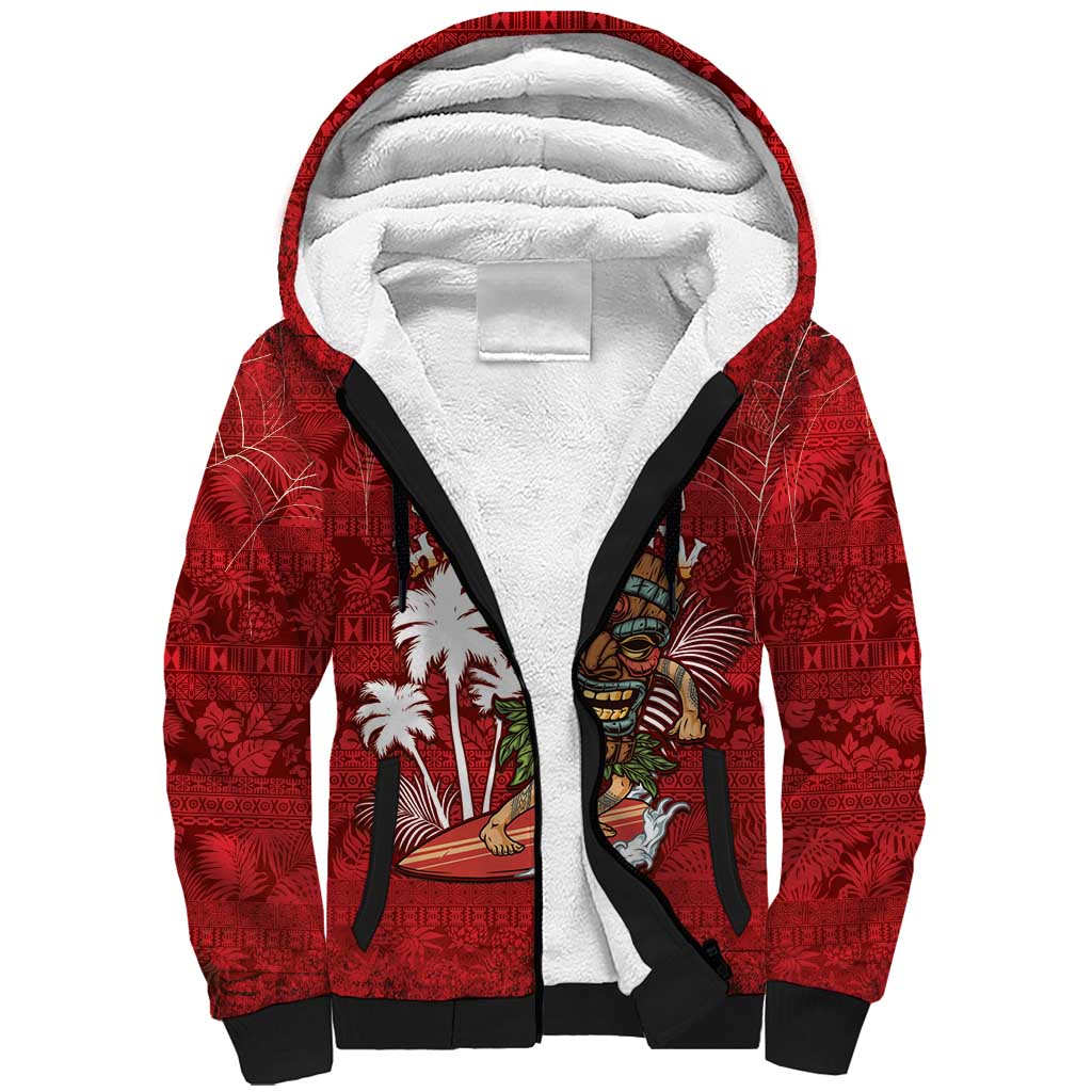 Personalised Aloha Halloween Sherpa Hoodie Skeleton Surfing