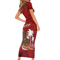 Personalised Aloha Halloween Short Sleeve Bodycon Dress Skeleton Surfing LT05 - Polynesian Pride