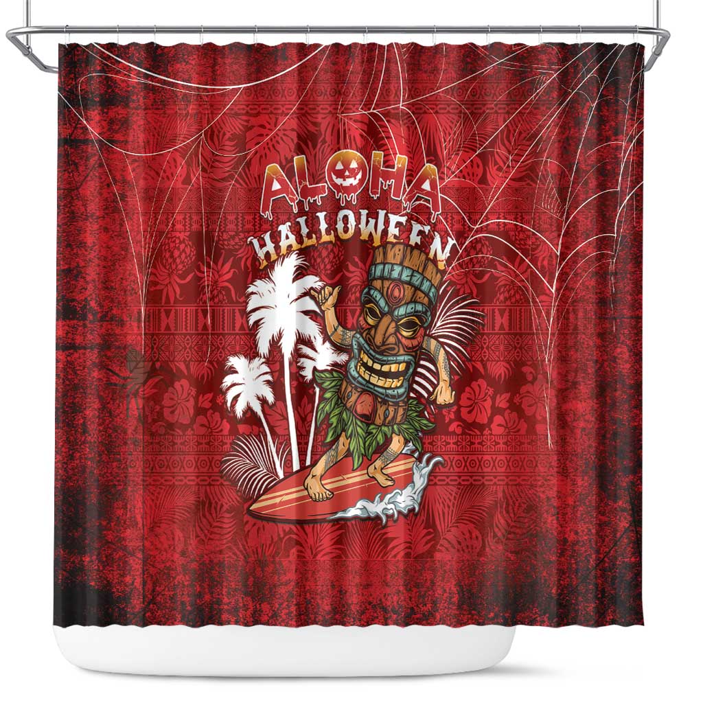Aloha Halloween Shower Curtain Skeleton Surfing LT05 Red - Polynesian Pride