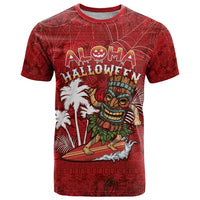 Personalised Aloha Halloween T Shirt Skeleton Surfing LT05 Red - Polynesian Pride