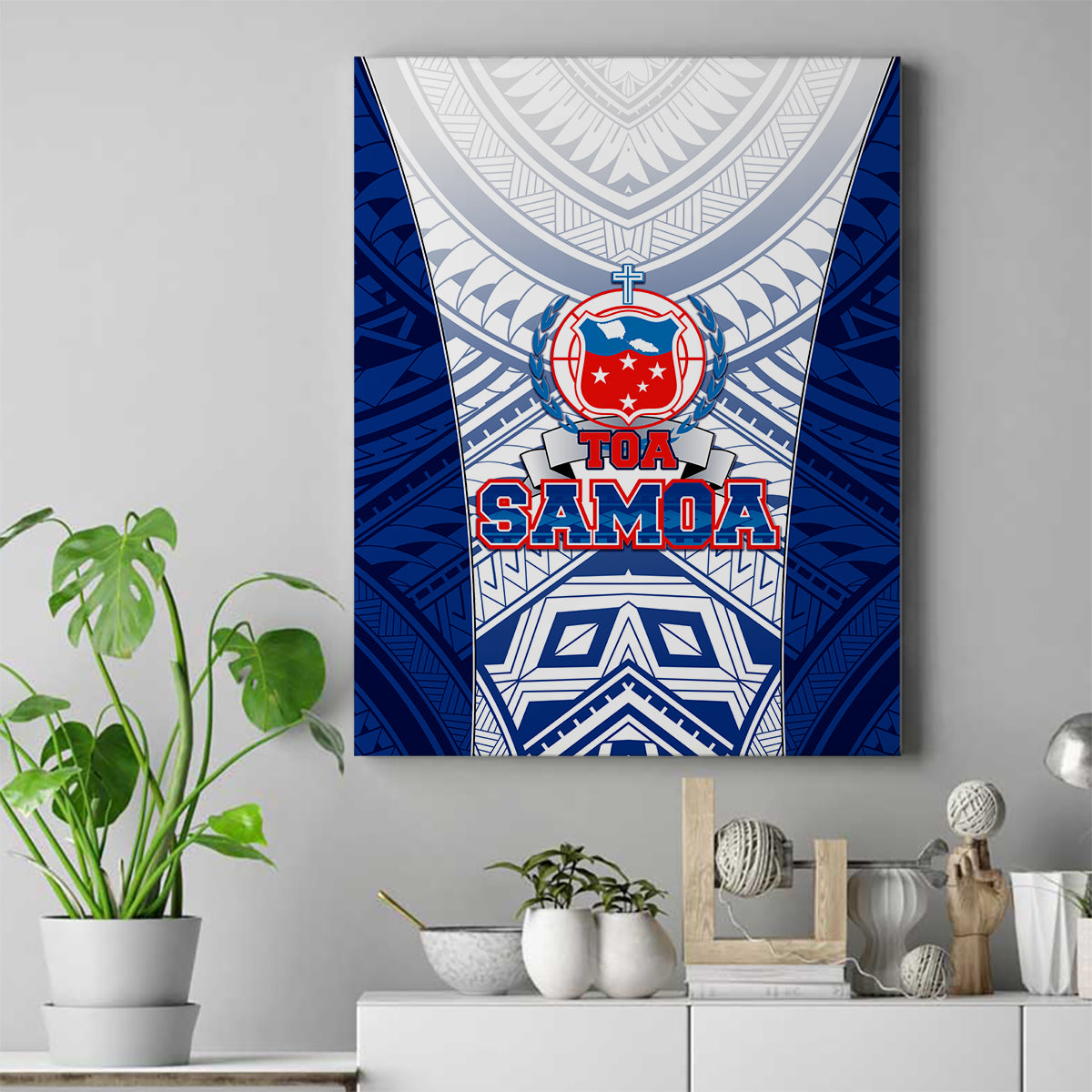 Samoa Rugby Canvas Wall Art 2023 Pacific Championships Polynesian Pattern LT05 Blue - Polynesian Pride