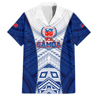Custom Samoa Rugby Family Matching Off Shoulder Maxi Dress and Hawaiian Shirt 2023 Pacific Championships Polynesian Pattern LT05 Dad's Shirt - Short Sleeve Blue - Polynesian Pride