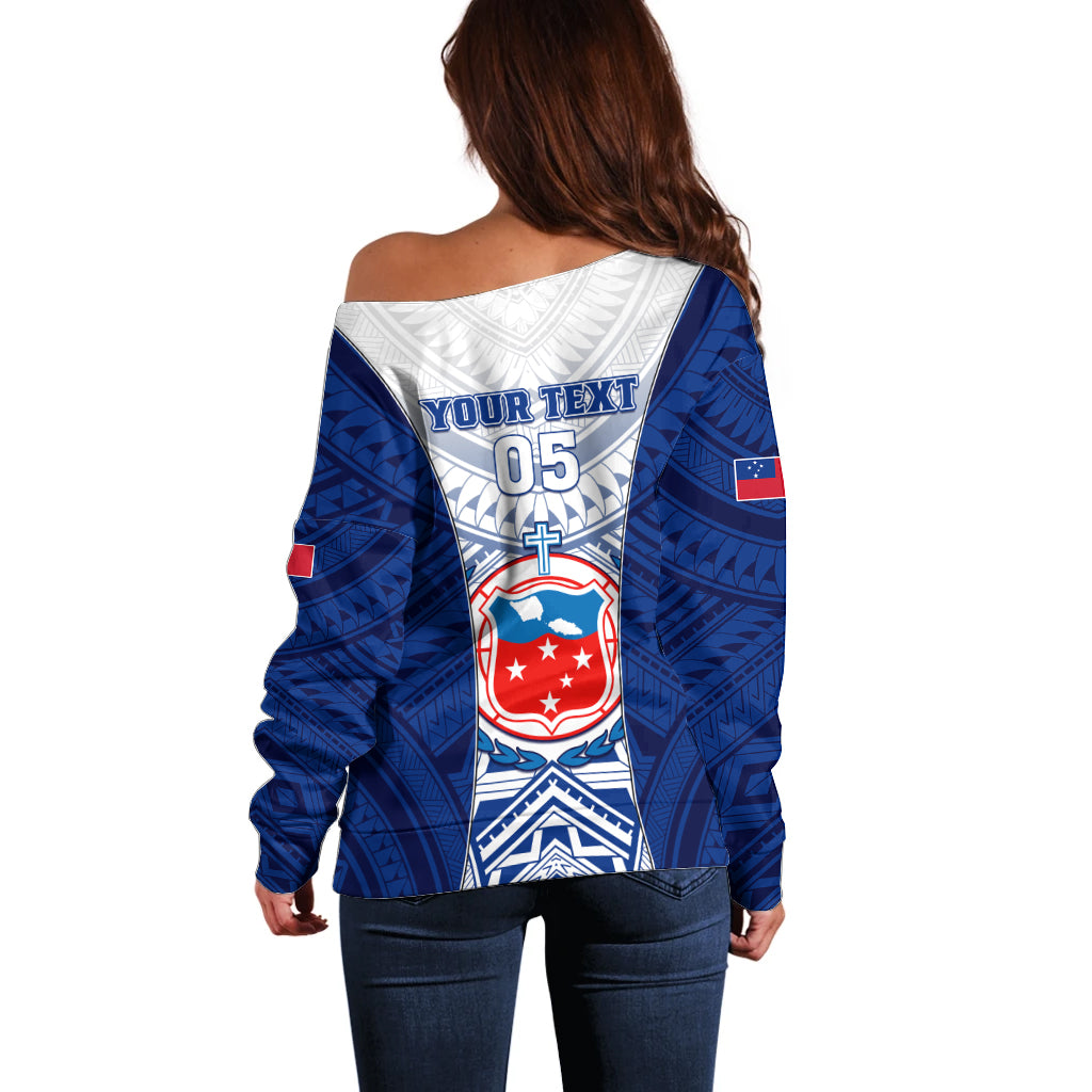Custom Samoa Rugby Off Shoulder Sweater 2023 Pacific Championships Polynesian Pattern LT05 - Polynesian Pride