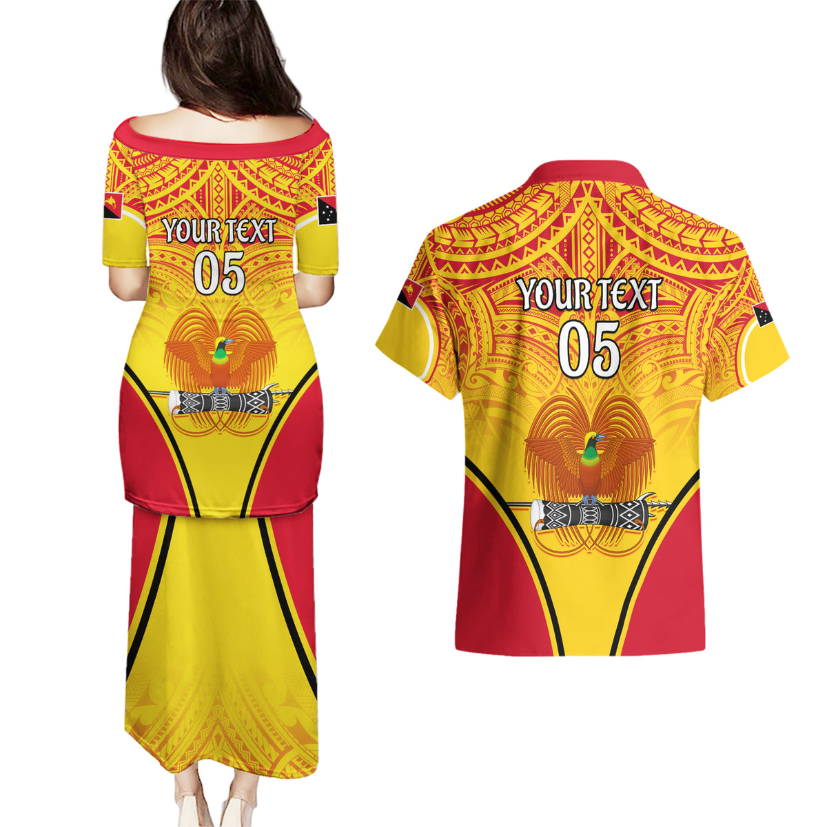 Custom Papua New Guinea Rugby Couples Matching Puletasi Dress and Hawaiian Shirt 2023 Pacific Championships The Kumuls LT05 - Polynesian Pride