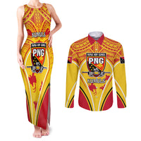 Custom Papua New Guinea Rugby Couples Matching Tank Maxi Dress and Long Sleeve Button Shirt 2023 Pacific Championships The Kumuls LT05 Yellow - Polynesian Pride
