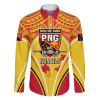 Custom Papua New Guinea Rugby Family Matching Off Shoulder Short Dress and Hawaiian Shirt 2023 Pacific Championships The Kumuls LT05 Dad's Shirt - Long Sleeve Yellow - Polynesian Pride