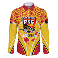 Custom Papua New Guinea Rugby Family Matching Puletasi Dress and Hawaiian Shirt 2023 Pacific Championships The Kumuls LT05 Dad's Shirt - Long Sleeve Yellow - Polynesian Pride