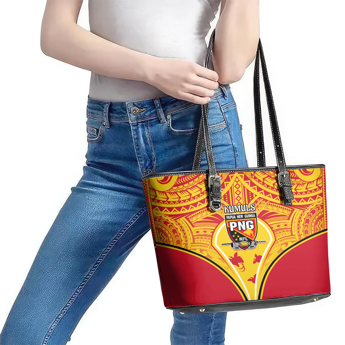 Papua New Guinea Rugby Leather Tote Bag 2023 Pacific Championships The Kumuls LT05 - Polynesian Pride
