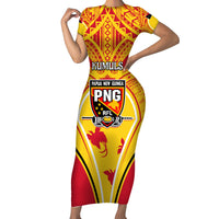 Custom Papua New Guinea Rugby Short Sleeve Bodycon Dress 2023 Pacific Championships The Kumuls LT05 Long Dress Yellow - Polynesian Pride