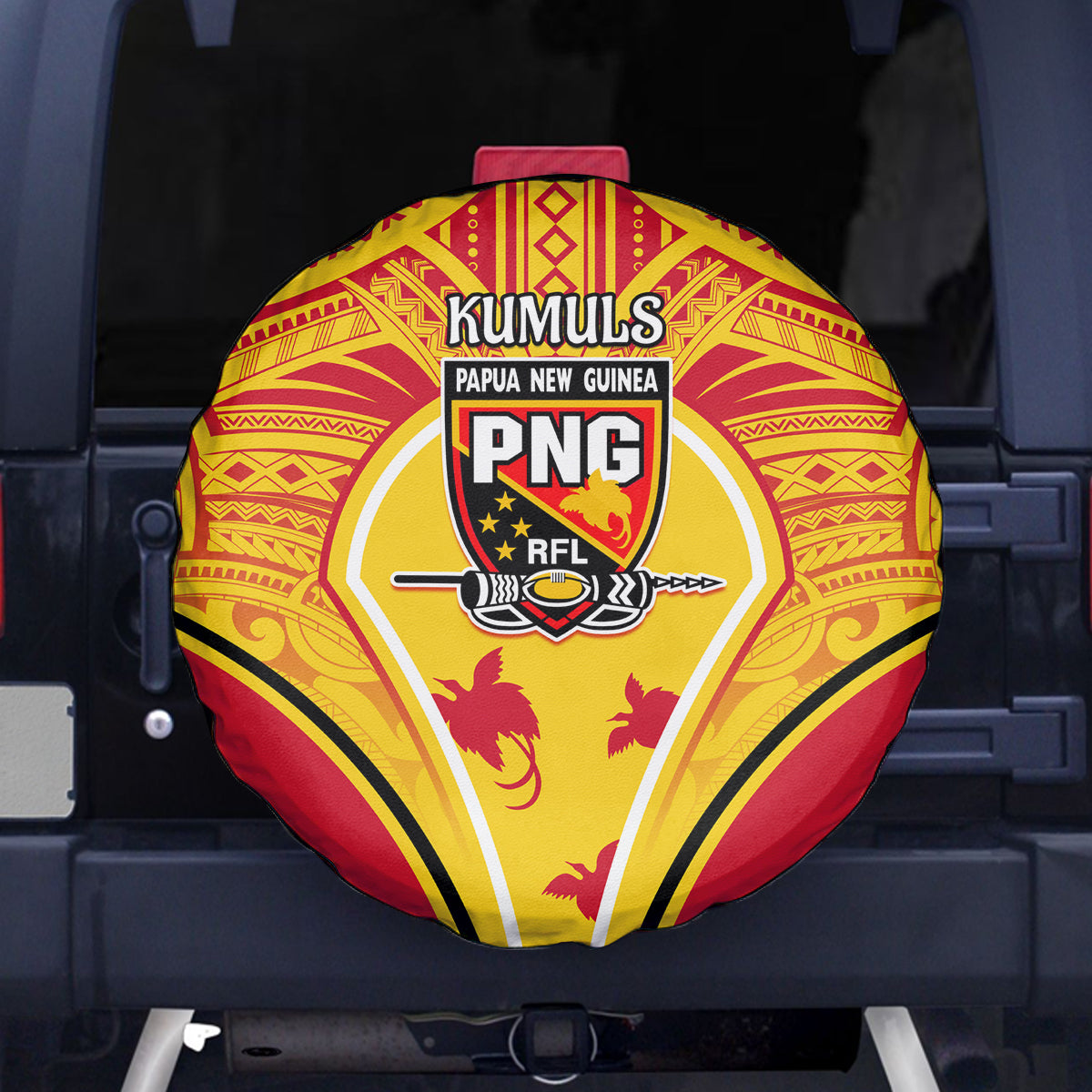 Papua New Guinea Rugby Spare Tire Cover 2023 Pacific Championships The Kumuls LT05 Yellow - Polynesian Pride