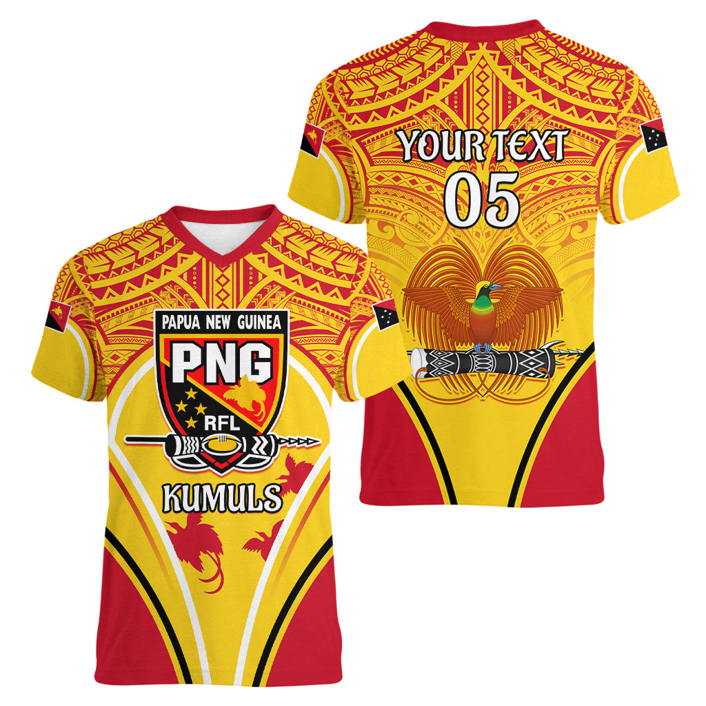 Custom Papua New Guinea Rugby Women V Neck T Shirt 2023 Pacific Championships The Kumuls LT05 - Polynesian Pride