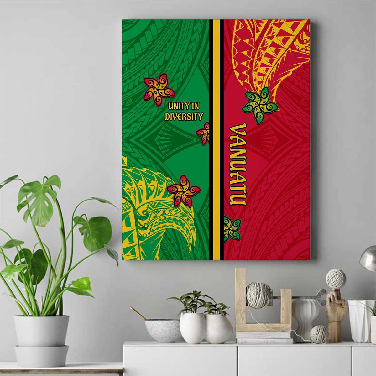 Vanuatu Happy Unity Day Canvas Wall Art Polynesian Plumeria LT05 Red - Polynesian Pride