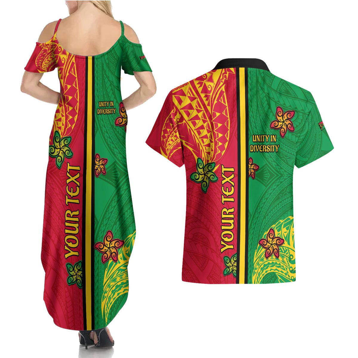 Personalised Vanuatu Happy Unity Day Couples Matching Summer Maxi Dress and Hawaiian Shirt Polynesian Plumeria LT05 - Polynesian Pride